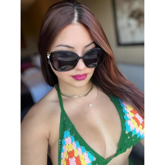 Womens Fashion Sunglasses Square Frame With Pearl Sparkling Eyes Protection - Picture 4 of 14